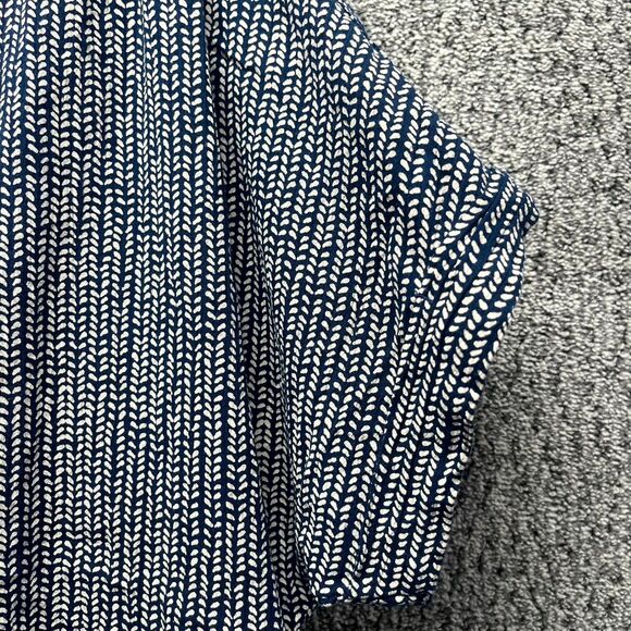 L.L. Bean Womens Large Blouse Top Black White Print Organic Cotton Button Front - Picture 7 of 15